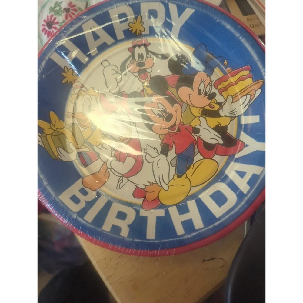 Vintage Disney Happy Birthday Plates Mickey Minnie 90s NOS Sealed Party 10 Plate